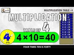 Four Table 4 Table Song Four Times Table Multiplication Tables Song For Children Elearnin Yo Multiplication Multiplication Songs Multiplication Table