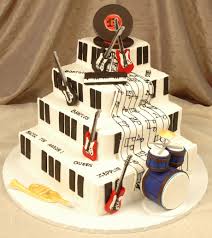 Square Birthday Cake Designs For Men Four Layer Square Fondant Iced Cake With Hand Designed Musical Instruments Records Guitar Keyboard Horn Music Themed Cakes Music Wedding Cakes Music Cakes