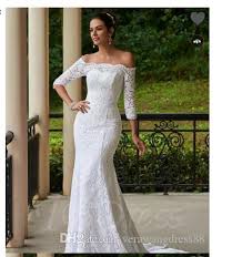 Mermaid long sleeve wedding dress with train. Off The Shoulder 3 4 Length Sleeves Lace Up Mermaid Wedding Dress From Verawangdress88 251 26 Dhgate Com