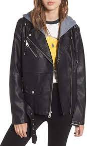 Levi S Fleece Hood Oversized Faux Leather Moto Jacket Nordstrom Faux Leather Moto Jacket Moto Jacket Outfit Blanknyc Faux Leather Moto Jacket