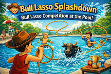 Bull Lasso Competition at the Pool