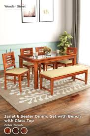 Buy Janet 6 Seater Dining Table Set Honey Finish Online In India Wooden Street 6 Seater Dining Table Dining Table Setting Dining Table