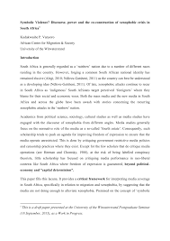 Pdf Symbolic Violence Discourse Power And The Co Construction Of Xenophobic Crisis In South Africa