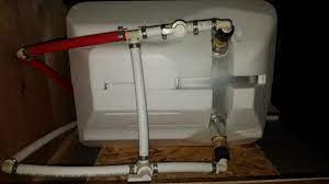 To bypass the heater, turn the valves on the hot and cold plumbing lines to the off position and open the valve on the bypass line. Rv Net Open Roads Forum General Rving Issues Hot Water Heater Bypass