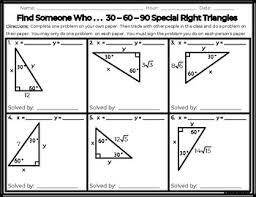You can also use the pythagorean theorem , but if you can see that it is a special triangle it can save you some calculations. Find Someone Who 30 60 90 Special Right Triangles Tpt