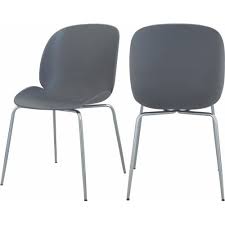 Grey Mid Century Accent Dining Chair Silver Legs Set Of 2 Chair Side Chairs Accent Side Chair