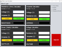 ohm s law calculator resistance voltage ampere and power or watts calculator ohms law inductors time constant watts calculator ohms law