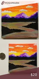Mini Acrylic Mountain Scene 4x4 Painting In 2020 Mountain Scene Painting Magnetic Paint
