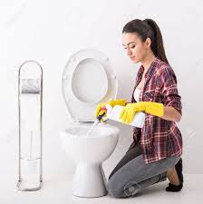 35691125 Woman With Rubber Glove Is Cleaning Toilet Bowl Using Brush Stock Photo Jpg 1291 1300 Clean Toilet Bowl Rubber Gloves Toilet Cleaning