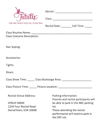 Dance Recital Information Sheet Template Tututix Dance Teacher Tools Dance Recital Recital