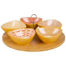 Plateau Aperitif 5 Coupelles En Faience A Motifs Farniente Loza Cuencos Aperitivos