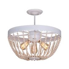 A large circular bead hangs from the shade for a cohesive finishing touch. Unitary Brand Rustic White Metal And Wood Bead Decoration Semi Flush Mount Ceiling Light With 3 E26 Bulb Sockets 120w Painted Finish Lighting Ceiling Fans Home Kitchen Stanoc Com