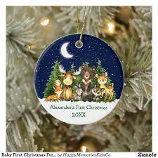 Baby First Christmas Forest Animals Round Ceramic Ornament Christmas Forest Baby First Christmas Ornament Babies First Christmas