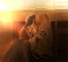 menbou (nonnontako), kunikida hanamaru, tsushima yoshiko, love live!, love  live! sunshine!!, arm grab, black legwear, bad id, bad twitter id, 10s,  2girls, black serafuku, blue hair, blush, book, brown hair, chair, closed