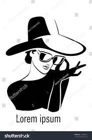 Elegant Woman In Black With Mitten And Hat Girl With Glasses Drawing On White Background Vector Image Portret