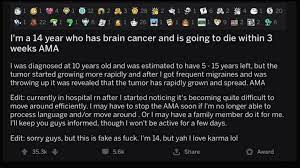 I do not eat red meat. Idk If This Is Okay To Post Here But A 14yo Faked Brain Cancer Gets 200 Awards And Says He Has Done It For Karma Kidsarefuckingstupid