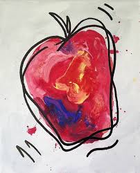 Apple Painting Abstract Fruit Series Red Gray Yellow Whimsical Art Ca Apple Painting Apple Art Whimsical Art