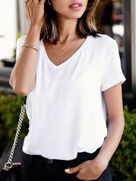 White V Neck Loose T Shirt White Tee Shirt Outfit Plain White T Shirt White Cotton T Shirts