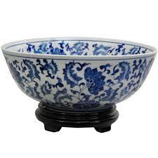 Buy asian style bowls & plates and get the best deals at the lowest prices on ebay! Oriental Furniture 14 In Porcelain Decorative Bowl In Blue Bw Bowl Bwfl The Home Depot