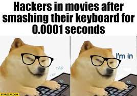 Hackers In Movies After Smashing Their Keyboard For Seconds I M In Doge Starecat Com