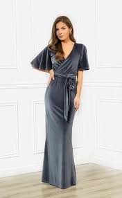 Grey Velvet Maxi Dress Wrap Neckline Flutter Sleeves Sash Etsy In 2020 Maxi Dress Dresses Classy Dress