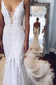 Mermaid lace wedding dress with half sleeves; White Deep V Neck Backless Mermaid Sleeveless Lace Tulle Long Beach Wedding Dress N536 Long Beach Wedding Dresses Wedding Dresses Open Back Wedding Dress