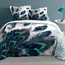 Le linge de lit gypse en voile de coton est un iconique ampm. Housse De Couette Et Deux Taies Coton 260 Cm Plumina Bleue Linge De Lit Eminza