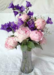 Blue Campanula With Softest Pink Peonies Pink Peonies Peonies Floral Wreath