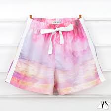 Side Stripe Drawstring Shorts In Random Printed Pastel Coloured Sky And Sea Fabric S