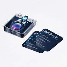 An abstract of camera lens is the front part of the card and the back with qr code. Mini Camera Photographer Business Cards Photography Cards Axylus Com