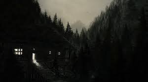 Haunted house in foggy forest. Nature Landscape Trees Forest Digital Art Drawing House Rain Dark Hill Wallpapers Hd Desktop And Mobile Backgrounds