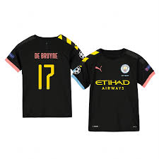 Although city are now synonymous with their sky blue home jersey, the initial west gorton fc shirts were black. Manchester City Kevin De Bruyne Jersey 2020 Uefa Champion League Away Youth