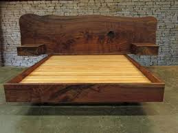 California king wood bed frame with headboard. Custom Made Claro Walnut Slab Headboard Bed California King Frame And Floating Side Tables King Bed Frame Floating Bed Frame California King Bed Frame