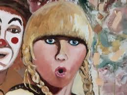 MAVIS BELL VINTAGE OIL PAINTING. THE CLOWNS. AUSTRALIAN ARTIST. 1970s?