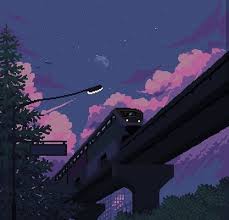 Night Train To No Where Vaporwave Art Pixelart Pixel Nostalgia Trains Night Nightride Clouds Pixel Art Pixel Art Background Aesthetic Painting