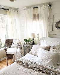 Love The Airiness Of This Room Love The Curtains And The Shiplap Walls Farmhouse Style Master Bedroom Rustic Farmhouse Bedroom Farmhouse Style Bedrooms