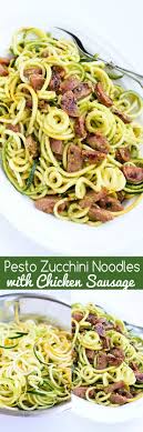 Pesto Zucchini Noodles Recipe With Chicken Sausage Recipe Zoodle Recipes Spiralizer Recipes Food