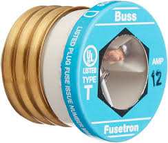 Bussmann BP/T-12 12 Amp Type T Time-Delay Dual-Element Edison Base Plug  Fuse 125V Ul ListCarded