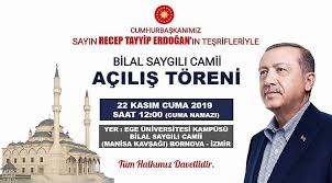 Ege üniversitesi yerleşkesinde yapımı tamamlanan bilal saygılı camii ve külliyesi'nin açılışı türkiye cumhurbaşkanı recep tayyip erdoğan'ın katılımıyla gerçekleştirildi. Bilal Saygili Camii Ibadete Aciliyor Www Mahalligundem Com Haber Portali