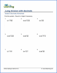 grade 5 math worksheet decimal long division k5 learning