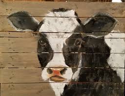 Painted Cow On Pallet Crate Wood Cow Art Animal Paintings Cow Painting