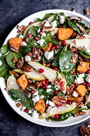 Roasted Sweet Potato Pear Pomegranate Spinach Salad Ambitious Kitchen