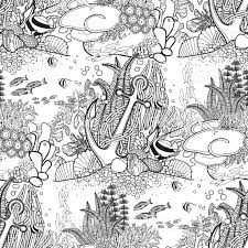 Anchor And Coral Reef Pattern Royalty Free Stok Vektor Sanati Fundo Do Mar Desenho Desenhos Para Colorir Adultos Ancora Desenho