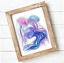 Jellyfish Watercolor Printable Wall Art Instant Download Etsy Wall Art Instant Download Watercolor Printable Printable Wall Art