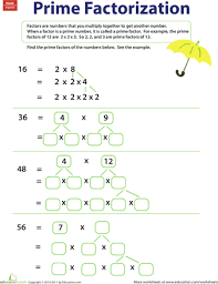 Below are six versions of our grade 6 math worksheet on factoring numbers less than 100 to their prime factors. Prime Factorization Worksheet Education Com Prime Factorization Worksheet Prime Factorization Algebra Worksheets
