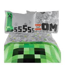 It features black, dark purple blocks combined with green, red and yellow in a diagonal patchwork. Minecraft Twin Sheet Set The Home Depot Canada