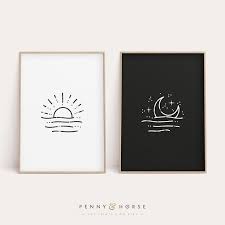 Sun Moon Print Set Printable Wall Art Abstract Etsy Moon Wall Art Printable Artwork Printable Art