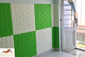 Xốp dán tường giả gạch màu xanh lá - Trang trí nội thất Nguyễn Sang