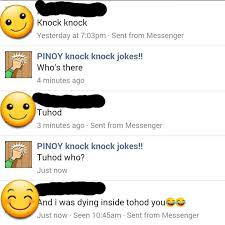 A women will like your sense of humor and love your charm when you use this knock knock jokes flirty Pinoy Knock Knock Jokes Photos Facebook