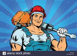 Pop Art Travailleur Avec Un Marteau Piqueur Image Vectorielle Stock Alamy